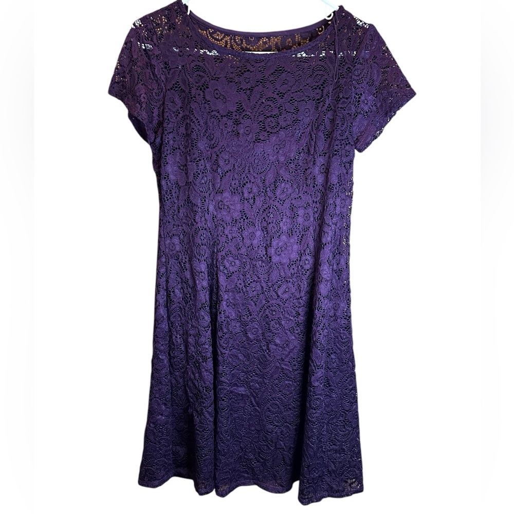 RN Studio by Ronni‎ Nicole Womens Purple Lace Shift Dress with liner